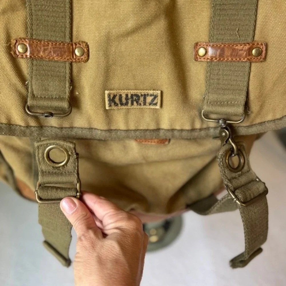A. Kurtz Maplewood Courier Backpack leather Canvas Paratrooper Khaki Cotton Tan